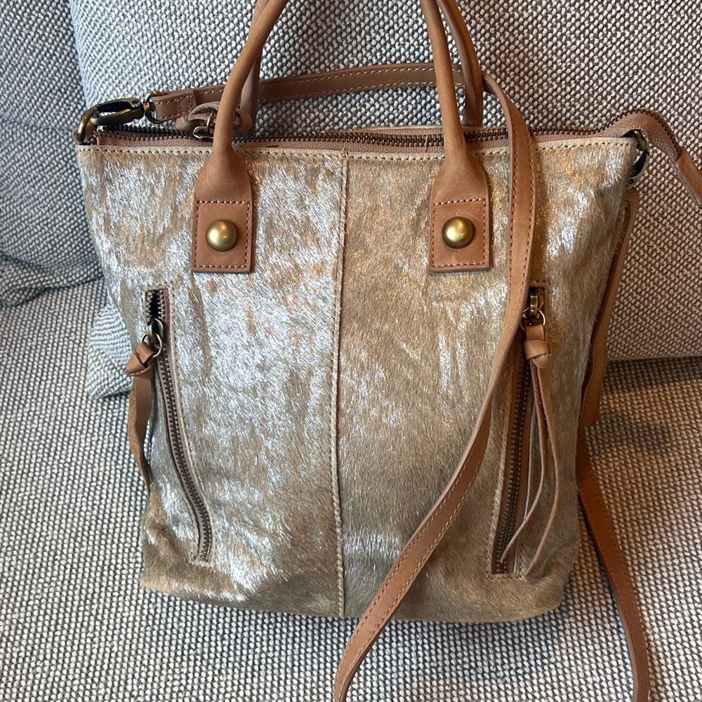 J. Crew Gold and Brown Crossbody Bag with Structured Design
